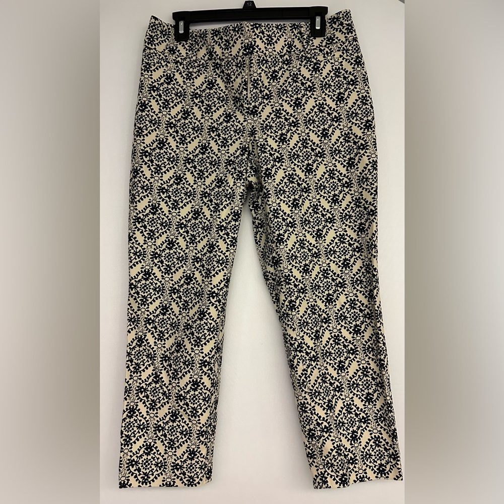 LOFT, The Riviera - Marisa Ankle Pant, Cream & Navy Print, Size 10